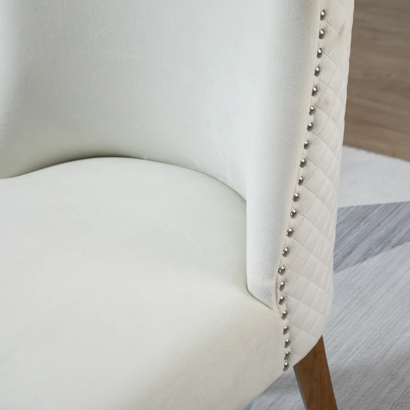 HOMCOM Modern Dining Chairs Set of 2 with High Back, Dining Room Chairs with Nailhead Trim, Upholstered Seats and Solid Wood Legs for Kitchen, Cream White