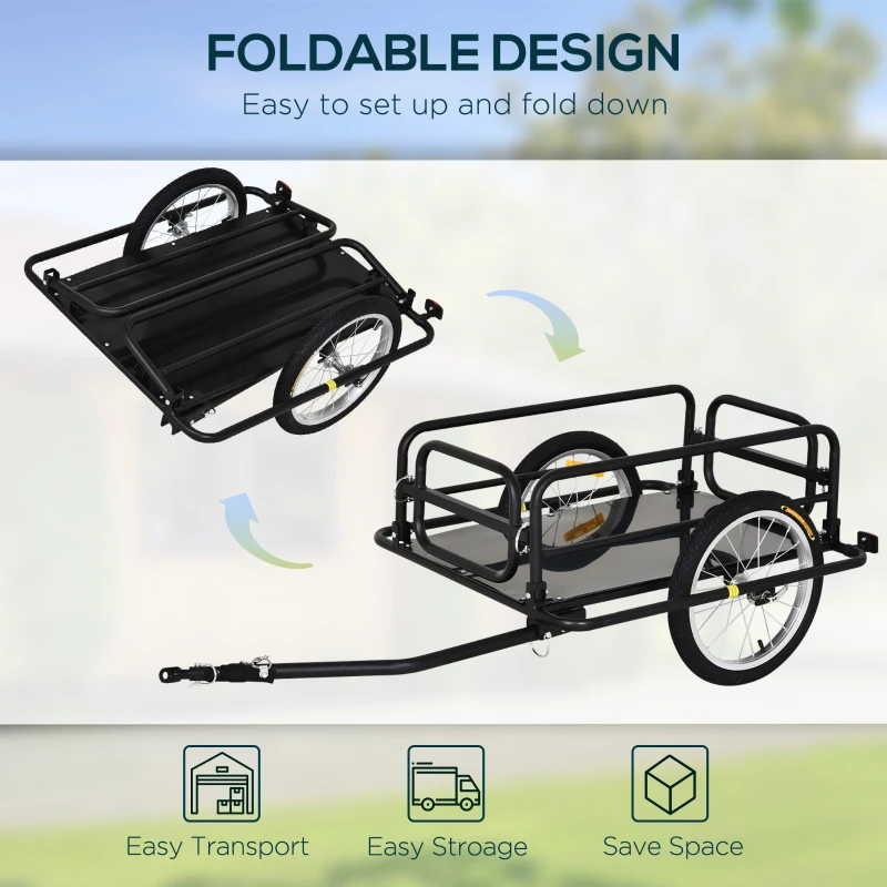 Aosom Bike Trailer, Foldable Bicycle Trailer with16 Inch Pneumatic Tire, Universal Coupler, Foldable Frame and Safe Reflectors Design, Large Load Capacity, Black
