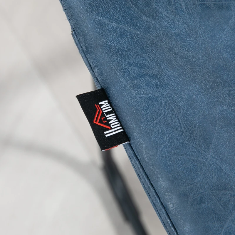 HOMCOM Counter Height Bar Stools Set of 2, Vintage PU Leather Bar Chairs, Kitchen Stools w/ Footrest for Home Bar, Blue