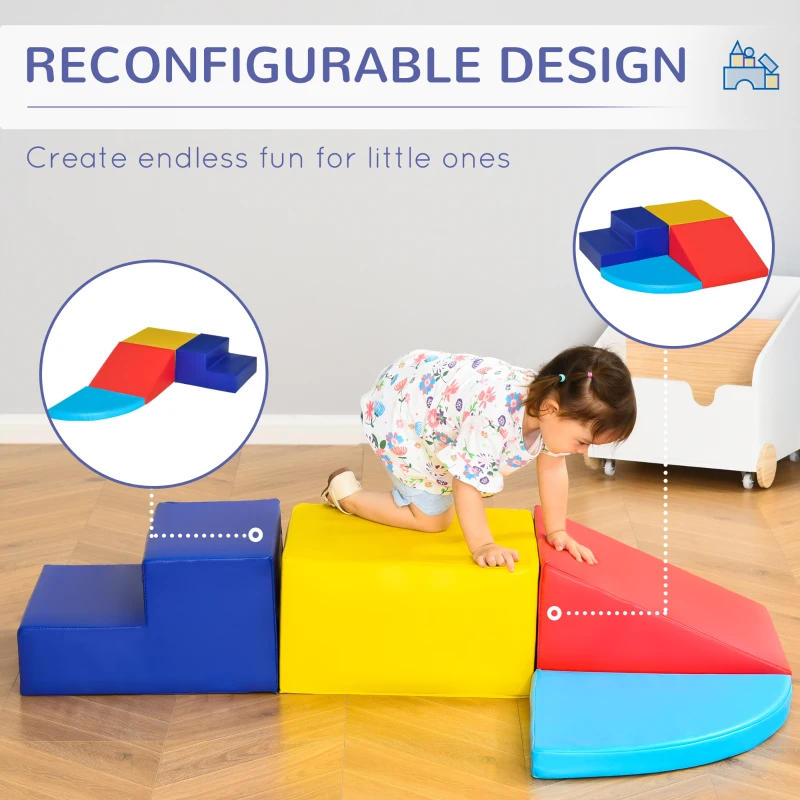 Qaba Crawl and Climb Foam Play Set Toddler Nugget 4 Pieces Lightweight Interactive Set for Climbing, Crawling, Sliding Play Zone for Baby Preschooler