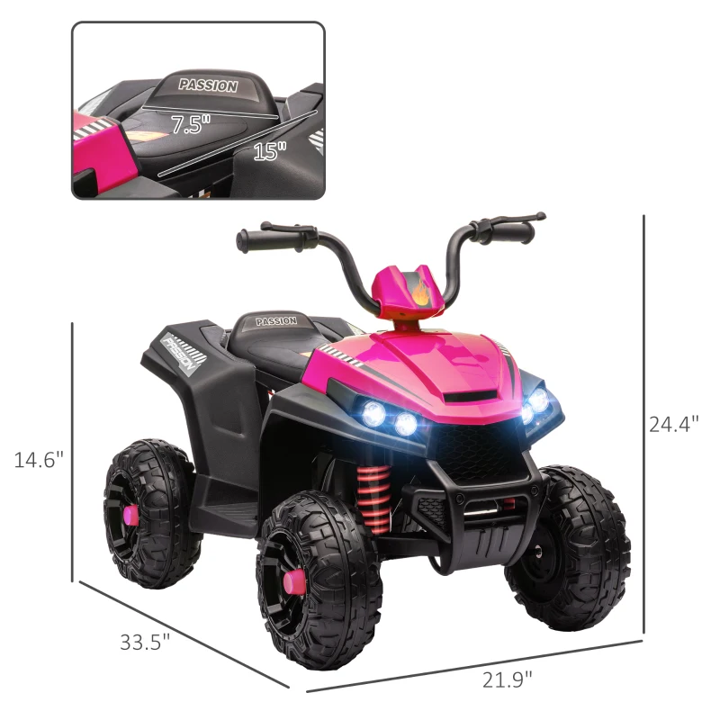 Qaba 12V Kids ATV with Spring Suspension, Forward & Reverse, LED Lights, Music, MP3, Pink