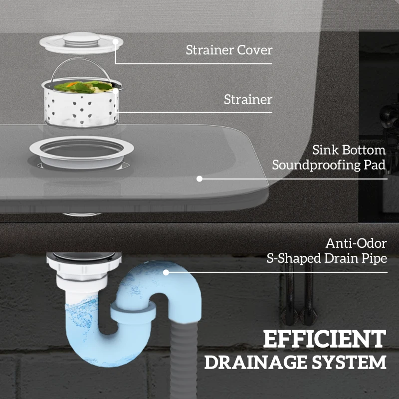 HOMCOM Stainless Steel Outdoor Utility Sink with Cold and Hot Water Pipe and Double Storage Shelves for Laundry Garage