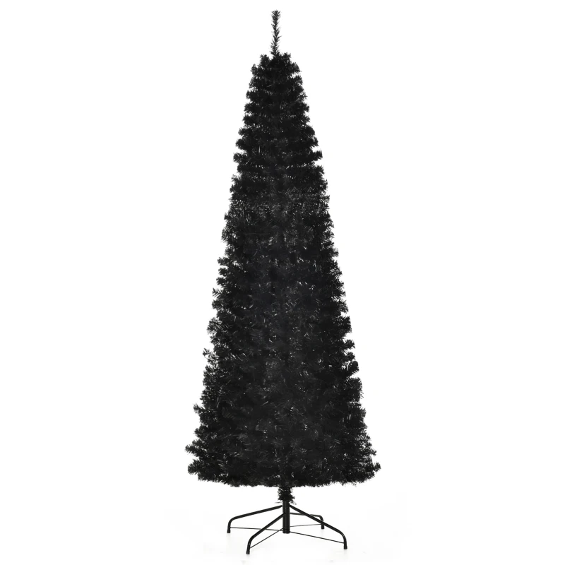 HOMCOM 7 FT Artificial Christmas Tree Pencil Xmas Tree with Stand, 818 Tips, Holiday Home Indoor Decoration for Party, Black