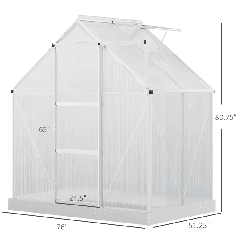 Outsunny 6' x 4' Hobby Greenhouse, Walk-in Polycarbonate Hot House Kit with Aluminum Frame, Sliding Door, Roof Vent, Silver