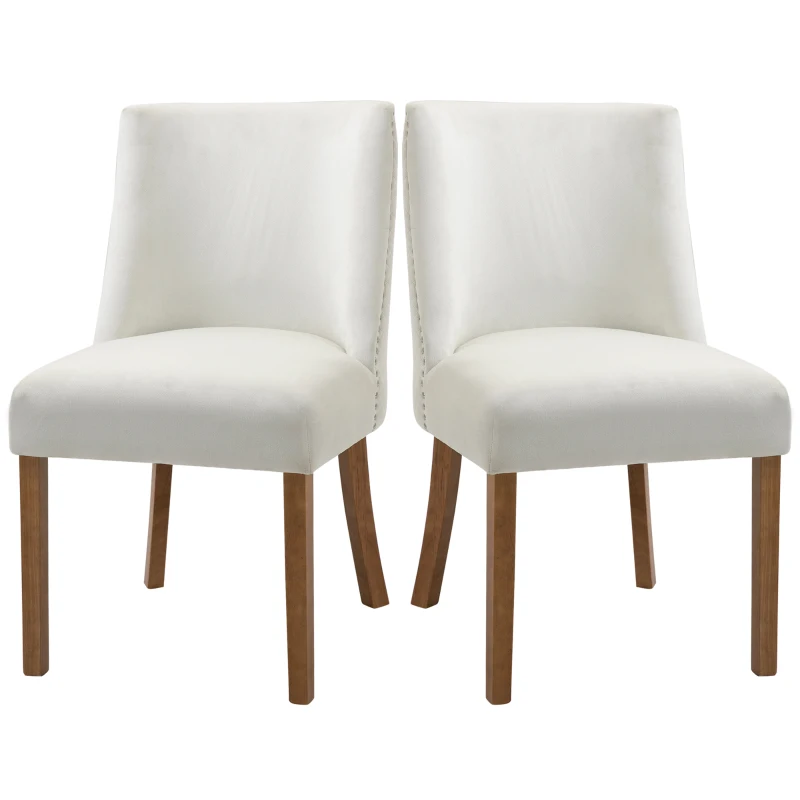 HOMCOM Modern Dining Chairs Set of 2 with High Back, Dining Room Chairs with Nailhead Trim, Upholstered Seats and Solid Wood Legs for Kitchen, Cream White