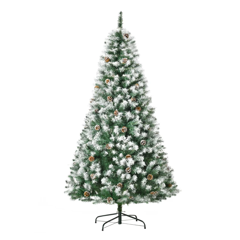 HOMCOM 6ft Unlit Snow-Dusted Full Fir Artificial Christmas Tree with Realistic Branches, 61 Pine Cones and 800 Tips