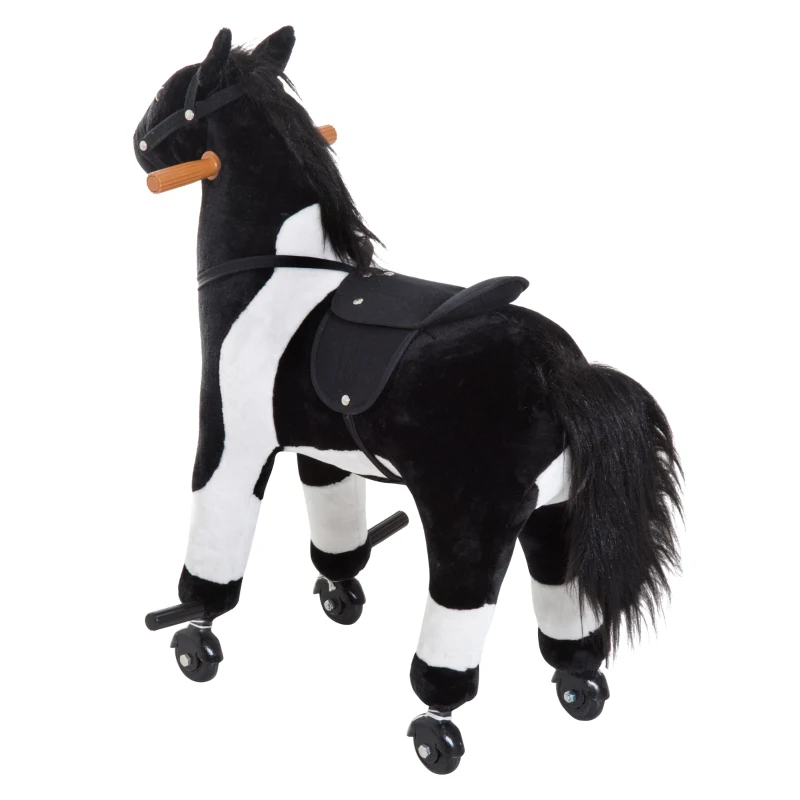Qaba Kids Rocking Toy Ride on Horse Walking Pony Plush Neigh Sound w/ Wheel, Black