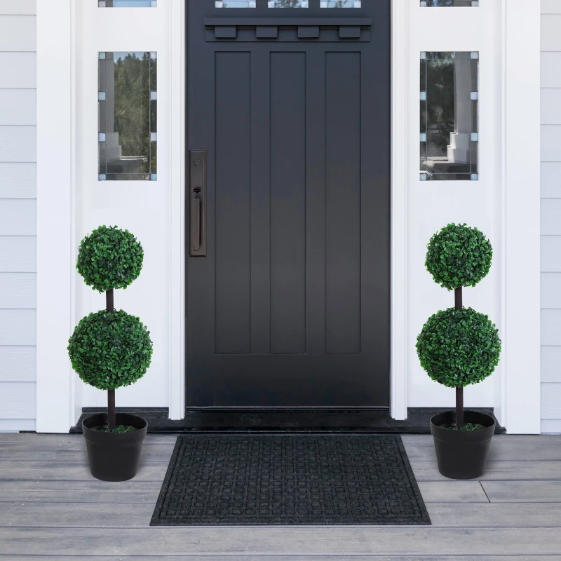 Outsunny 2 Ball Topiary Tree in Pot for Home Decor, Artificial Plant for Home Office, Living Room Decor, Dark Green