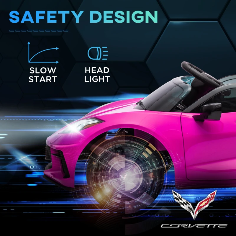 Qaba 12V Kids Electric Car Corvette Licensed w/ Remote Control, Suspension System, Music, Headlight, Slow Start, Pink