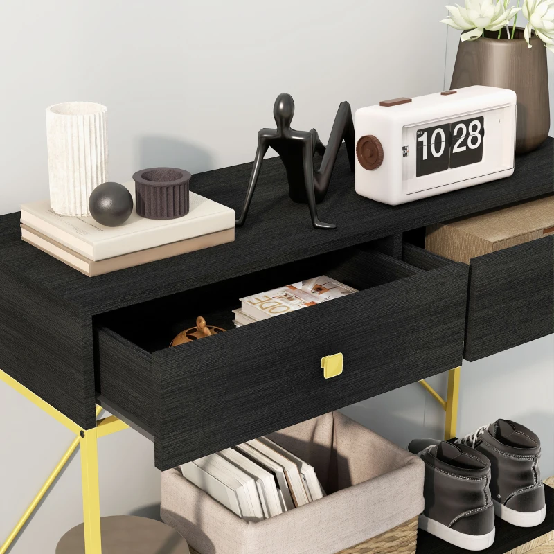 HOMCOM Hallway Console Table Entryway Table with 2 Drawers and Storage Shelf for Living Room Bedroom Behind Sofa Black