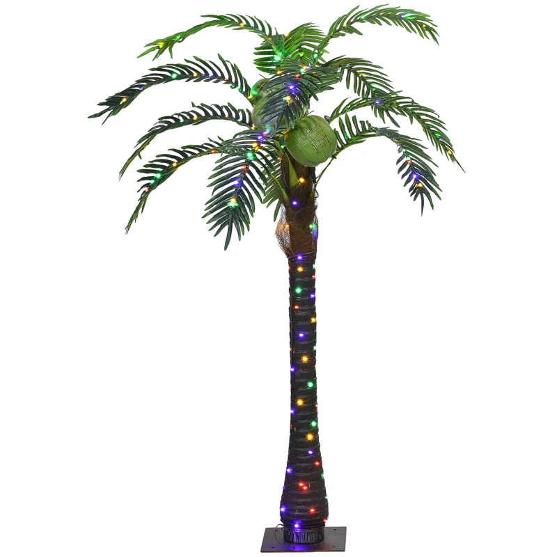 Outsunny 5' Artificial Light Up Palm Tree Lighted Tropical Fake Tree with Remote 200 Lights 3 Coconuts for Outdoor Indoor Green