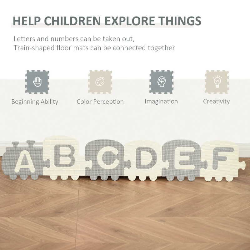 Qaba Kids Foam Puzzle Floor Tiles Baby Toddler Educational Play Mat 36 Pcs 12.5" x 12.5" with Letters and Numbers Anti-slip Crawling Learning 35SqFt EVA