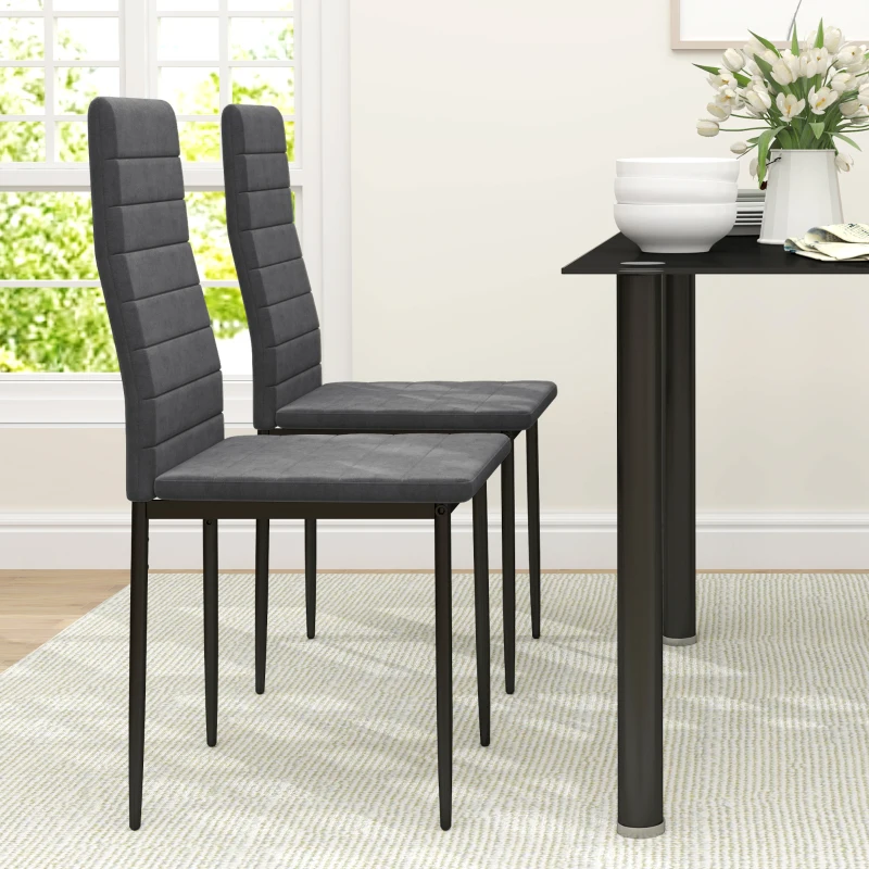 HOMCOM Modern Dining Chairs, Set of 4, High Back Upholstery and Metal Legs for the Living Room, Kitchen, Home Office, Grey