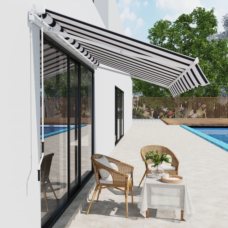 Outsunny 8' x 7' Retractable Awning, Patio Awnings, Sunshade Shelter with 280 g/m² UV & Water-Resistant Fabric and Aluminum Frame for Deck, Balcony, Yard, Blue and White