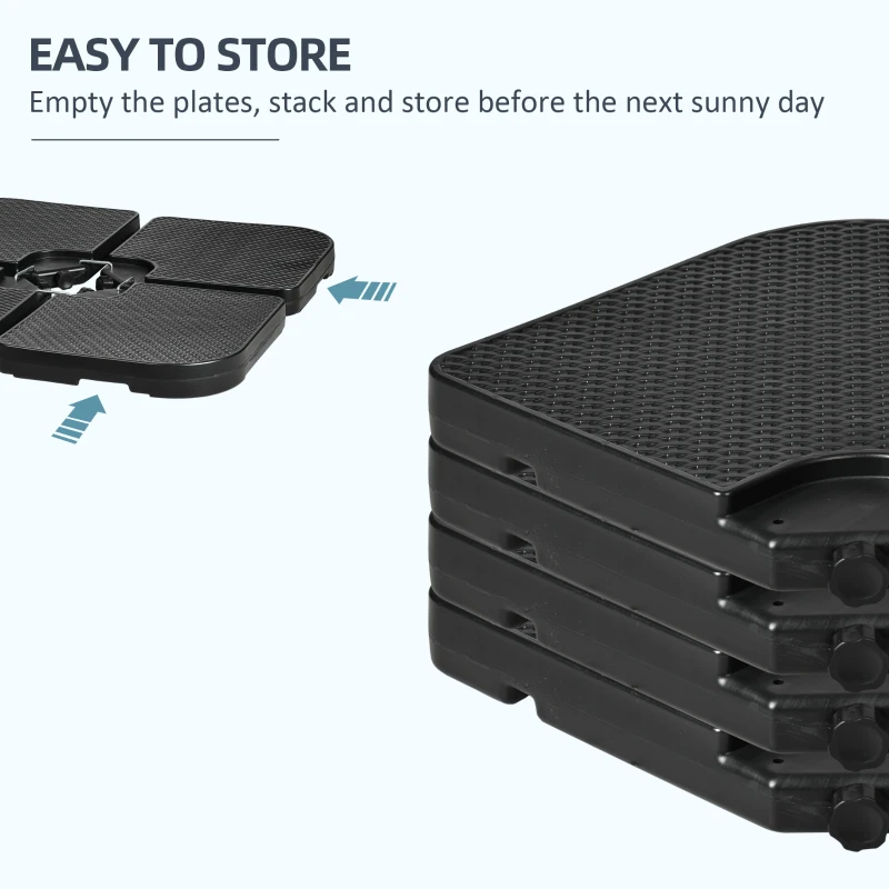 Outsunny 4PCs 175lb Cantilever Patio Umbrella Base Weights, HDPE Water and Sand Filled Umbrella Weights, Black