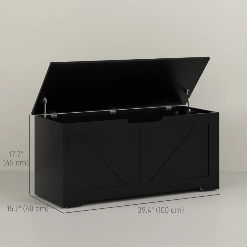 HOMCOM 39.4 Inches Storage Chest, Storage Trunk with 2 Safety Hinges, Wooden Box for Living Room, Black Wood Grain