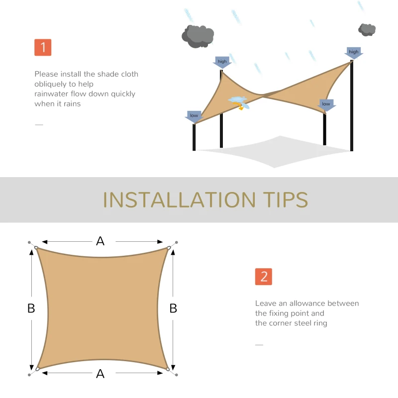 Outsunny Rectangle 20'x 16' Sun Shade Sail Top Cover Fabric Outdoor Shelter Backyard Window Garden Sand Carrying Bag Sand