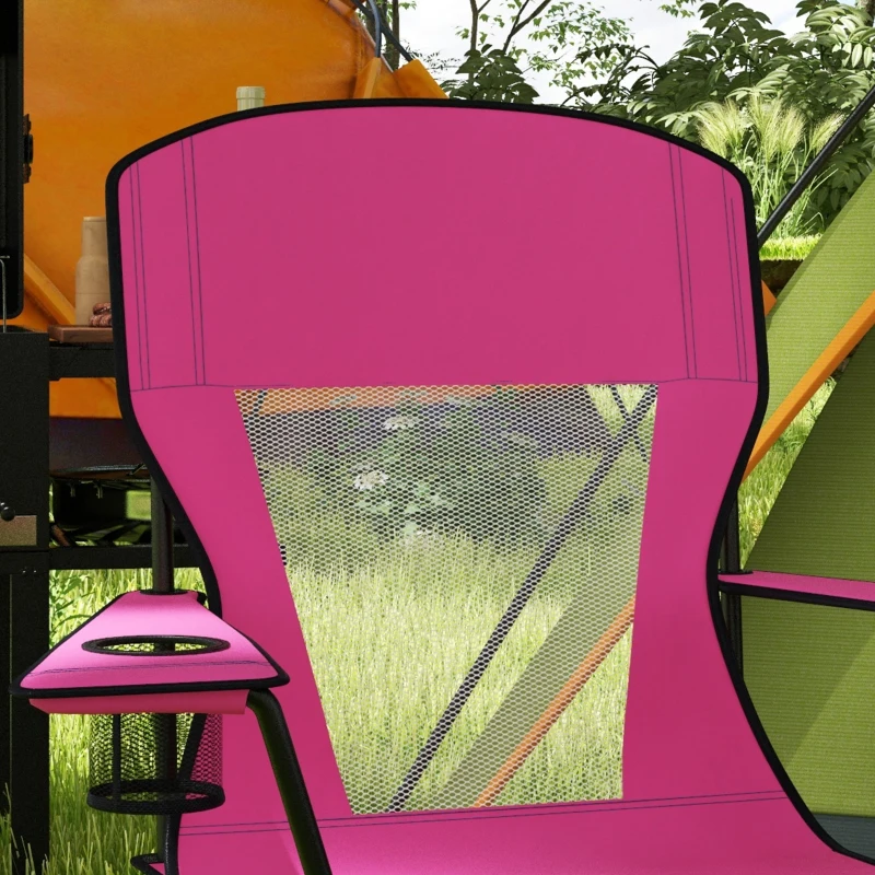 Outsunny Outdoor Rocking Chair Folding Camping Chair Portable Rocker with Armrests, Side Cup Holders, & Carry Bag, Red