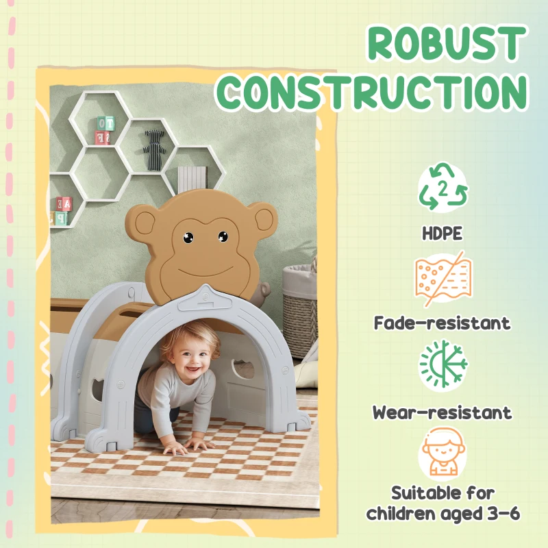Qaba Monkey Design Kids Play Tunnel for Toddlers 3-6 Years to Crawl and Climb, Brown