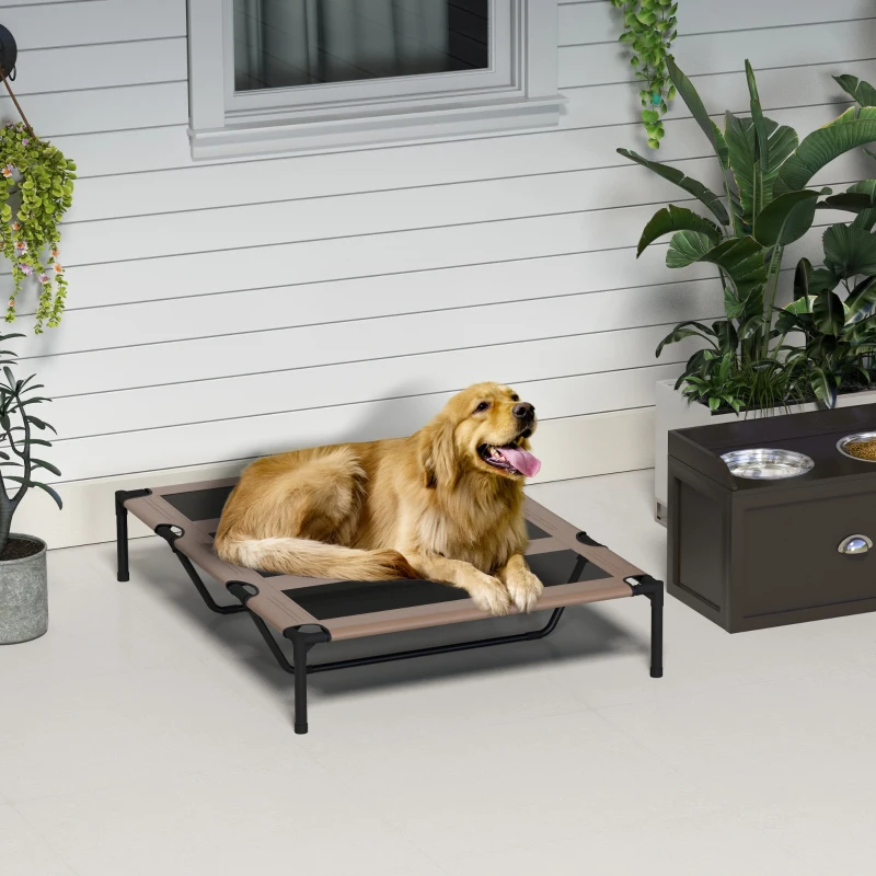 PawHut XL Elevated Dog Bed, Outdoor Raised Dog Bed, Portable Pet Cot w/Carry Bag Metal Frame Breathable Mesh Indoor and Outdoor Tan