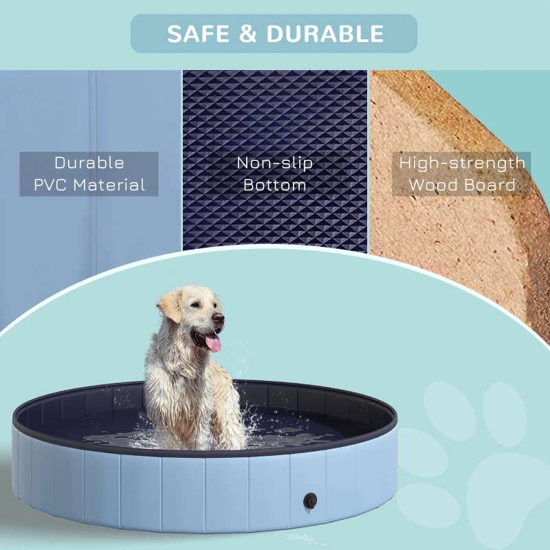 PawHut Φ63" Folding Dog Pool for Large dogs,  Portable Pet Kiddie Swimming Pool, Outdoor/Indoor Puppy Bath Tub with Nonslip Bottom for Dogs & Cats, Blue