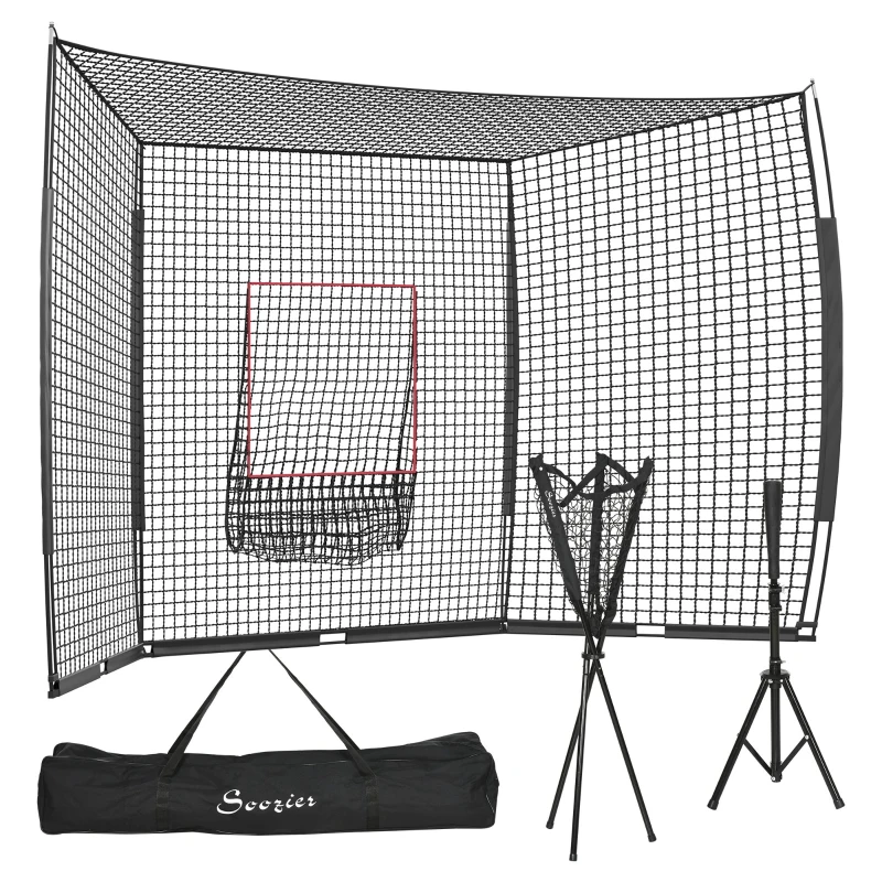 Soozier Softball and Baseball Net with Strike Zone, Tee, Caddy, and Portable Carry Bag for Pitching and Hitting Training
