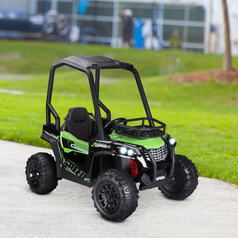 Aosom 12V Kids UTV with Music, Lights, MP3/USB, Suspension System, Remote Control, Green