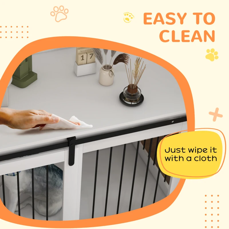 PawHut 46.5" Dog Crate Furniture, Dog Crate End Side Table for Extra Large Dogs, White