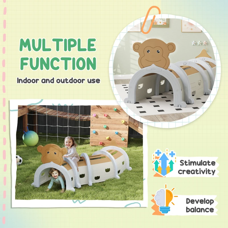 Qaba Monkey Design Kids Play Tunnel for Toddlers 3-6 Years to Crawl and Climb, Brown