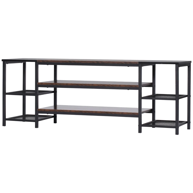 HOMCOM Industrial TV Cabinet for TVs Up to 60", TV Stand with Open Shelf Storage, Media Console with Steel Frame, Rustic Brown