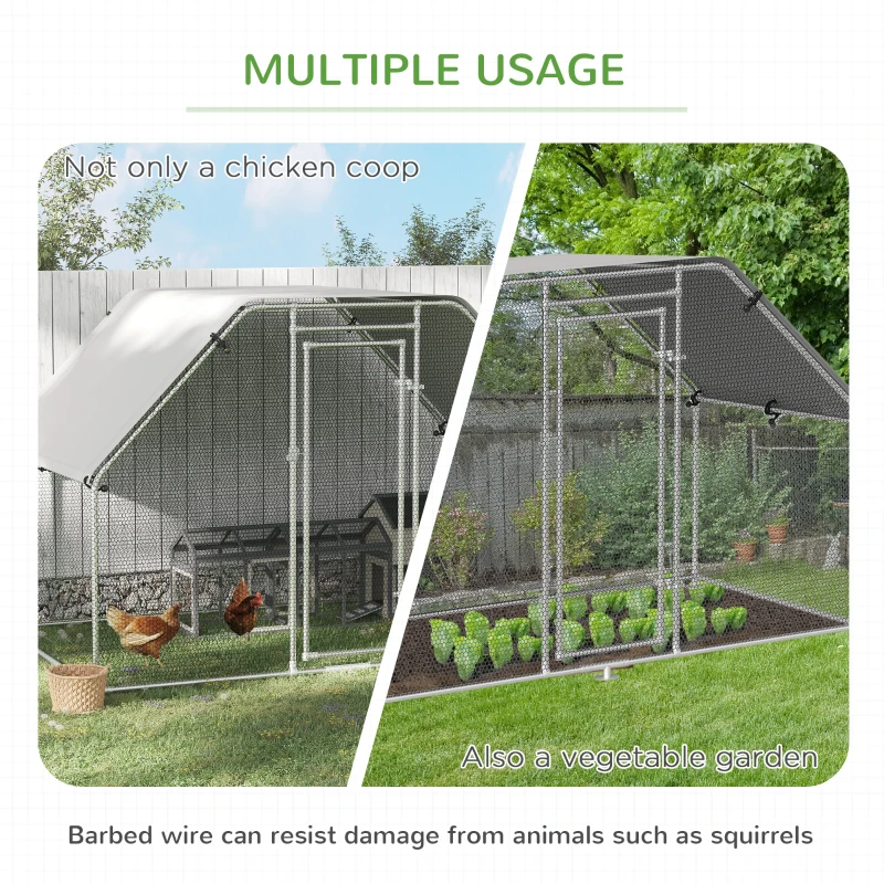 PawHut Large Chicken Coop Metal Chicken Run for Chickens with Waterproof and Anti-UV Cover, Flat Shaped Walk in Fence Cage Hen House for Outdoor and Yard Farm Use, 1.26" Dia, 9' x 6' x 6.5'