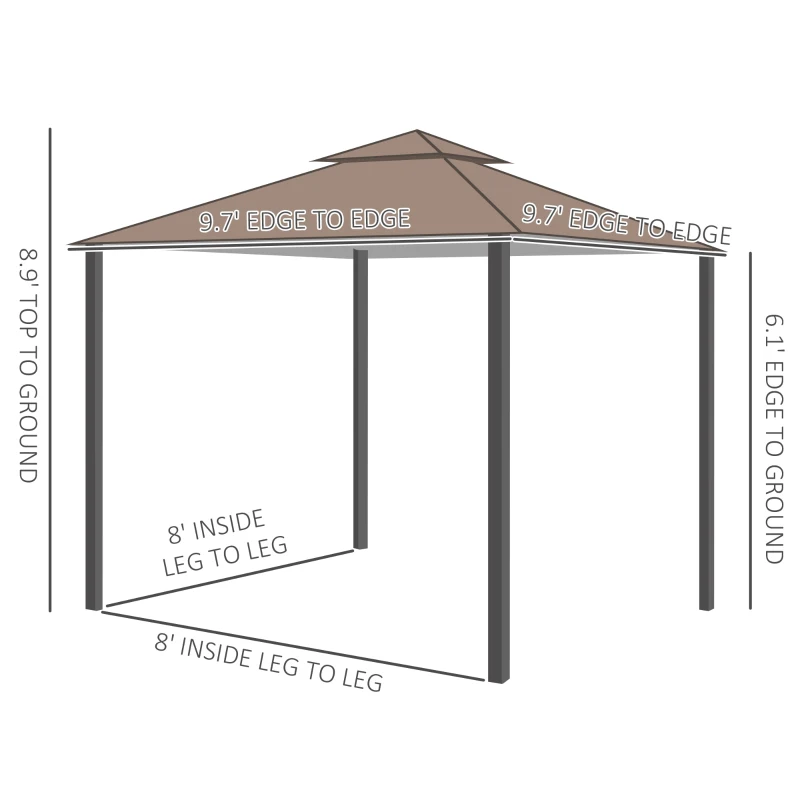 Outsunny 10' x 10' Outdoor Patio Gazebo Canopy Tent with Mesh Sidewalls, 2-Tier Canopy for Backyard, Coffee