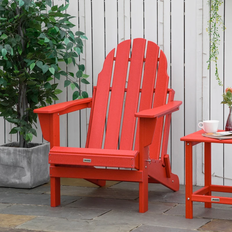 Outsunny Folding Adirondack Chair, HDPE Fire Pit Chair, Weather Resistant Outdoor Chair for Patio, Garden, Backyard, Lawn, Red