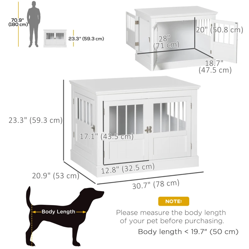 PawHut 31" Dog Crate Furniture End Table with Three Doors for Small Dogs, White