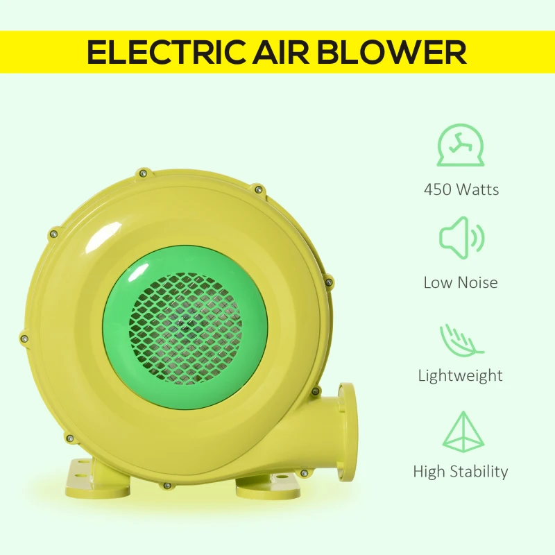 Outsunny Electric Air Blower 450-Watt Fan Blower Compact and Energy Efficient Pump Indoor Outdoor for Inflatable Bounce House, Bouncy Castle and Pneumatic Swimming Pool, Yellow
