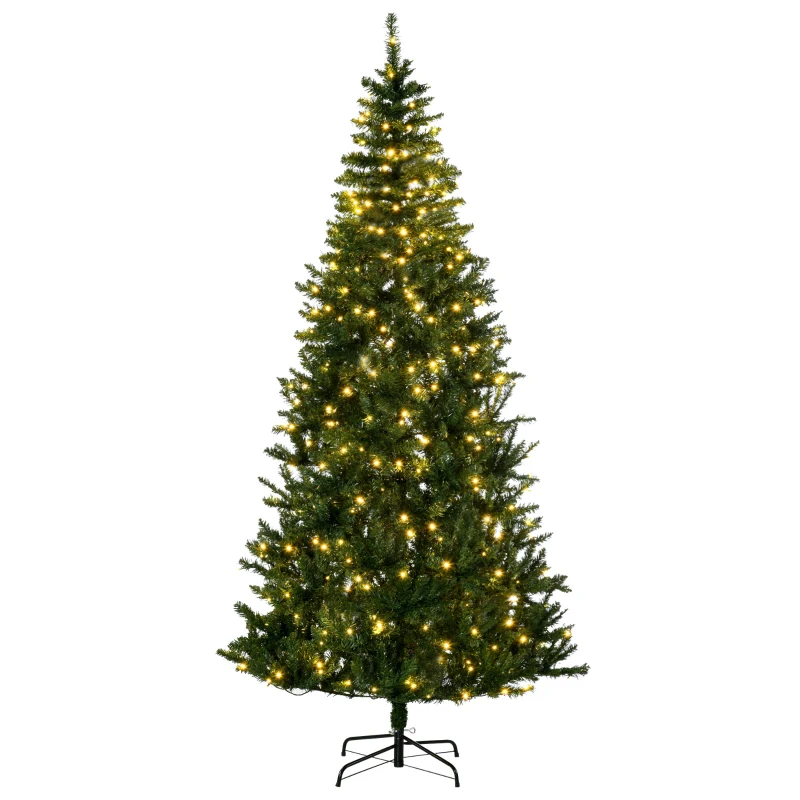 HOMCOM 7.5 Feet Prelit Artificial Christmas Tree Warm White LED Light Holiday Home Xmas Decoration, Green