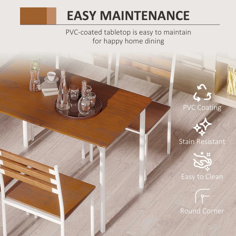 HOMCOM 5 Piece Dining Table Set for 4, Space Saving Kitchen Table and 4 Chairs, Rectangle, Steel Frame for Dining Room