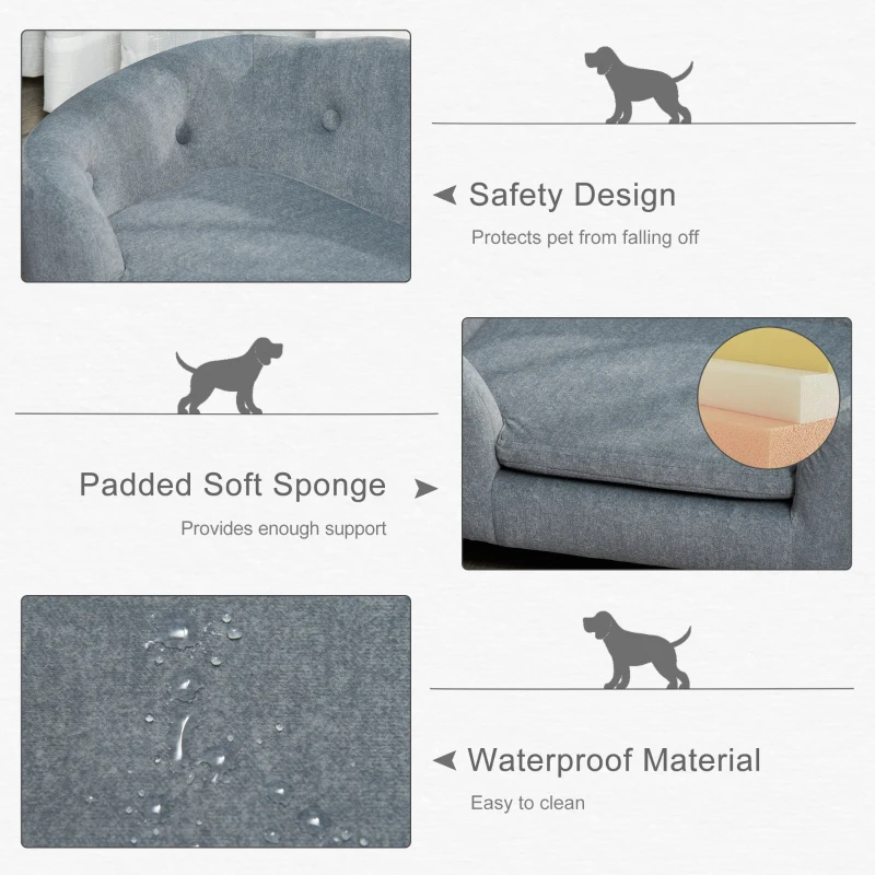 PawHut Miniature Dog / Cat Couch w/ Washable and Removable Cushion, Waterproof Cover, Gray