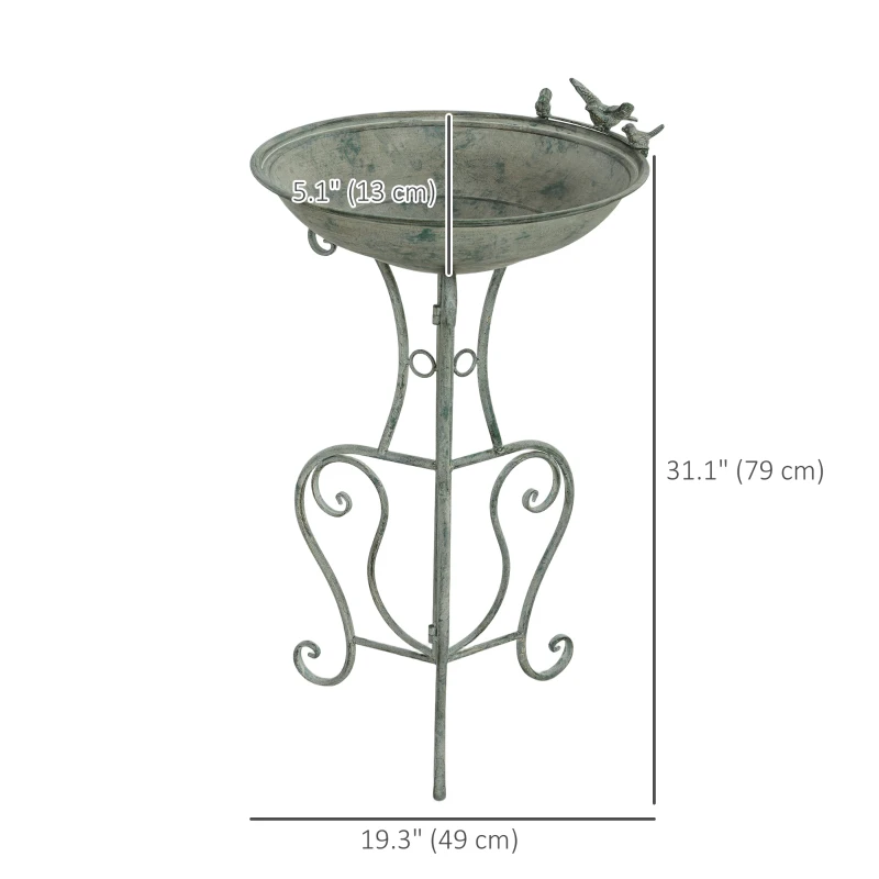 Outsunny Metal Bird Bath for Outdoors, 31" Tall Round Birdbath with Bird Statues and Decorative Stand, Freestanding Bird Feeder for Garden, Yard, Patio Decor, Bronze