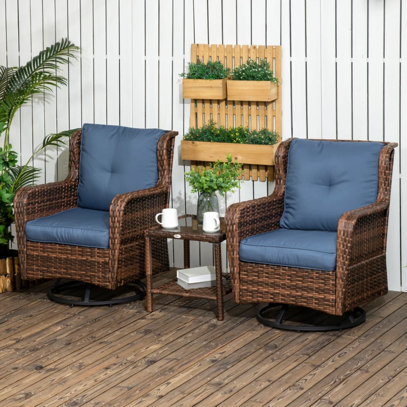 Outsunny Patio Bistro Set, Porch Furniture with 360° Rotation & Rocking Function, 28.25"x30.75"x36.25", Dark Blue