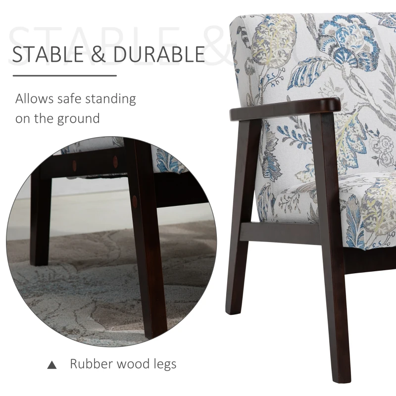 HOMCOM Mid-Century Modern Accent Chair Retro Fabric Armchair Wooden Arm Upholstered Lounge Chair for Living Room Floral