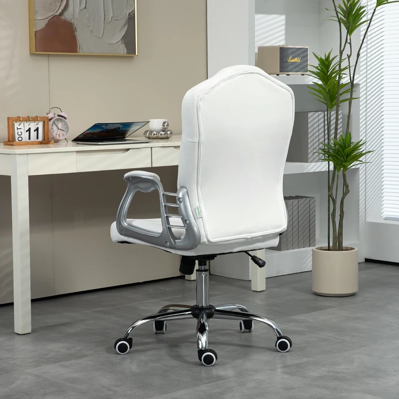 Vinsetto Velvet Office Chair Desk Chair with 360 Degree Swivel Wheels Adjustable Height Tilt Function White