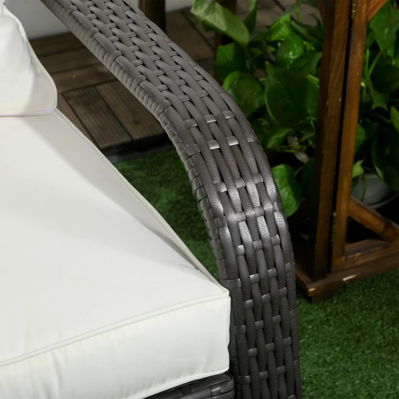 Outsunny Patio Wicker Adirondack Chair, Outdoor All-Weather Rattan Fire Pit Chair w/ Soft Cushions, Tall Curved Backrest and Comfortable Armrests for Deck or Garden, Cream White