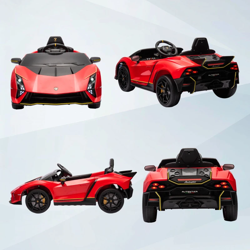 Qaba 12V Lamborghini Autentica Licensed Kids Car with Remote Control, 4 Wheels Spring Suspension, Soft Start, Red