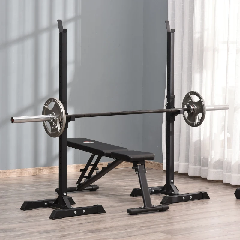 Soozier Adjustable Stable Power Squat Stand Portable 2 Bars Barbell Holder Weight Rack Black