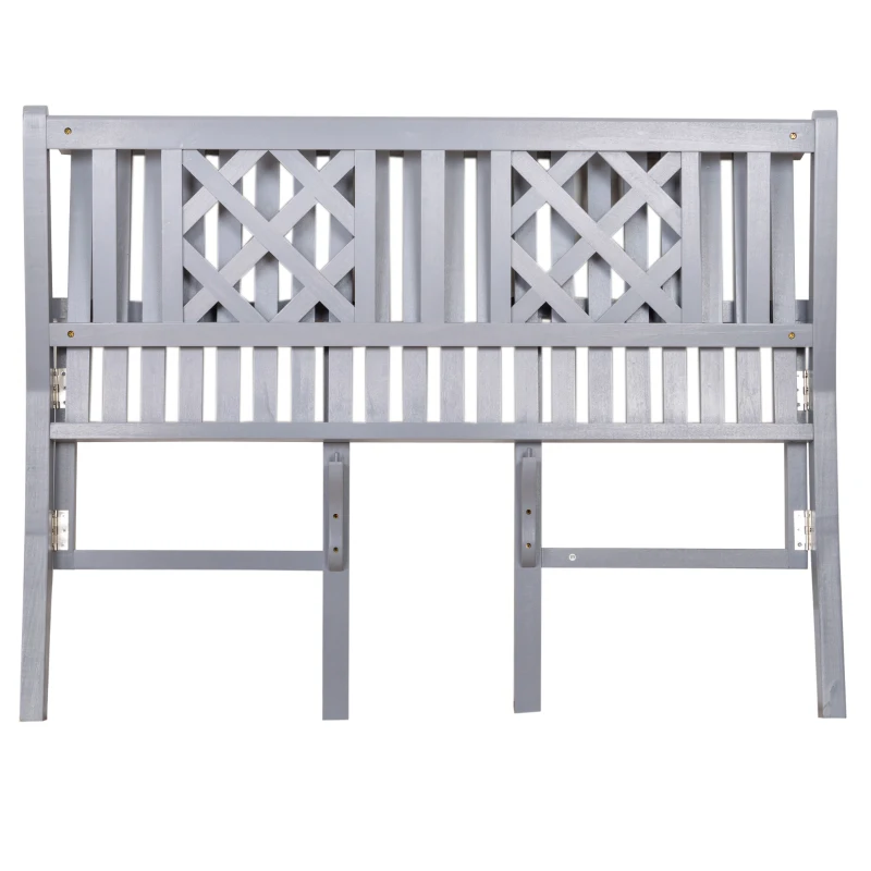Outsunny Foldable Garden Bench, 2-Seater Patio Wooden Bench, Loveseat Chair with Backrest and Armrest for Patio, Porch or Balcony, Grey