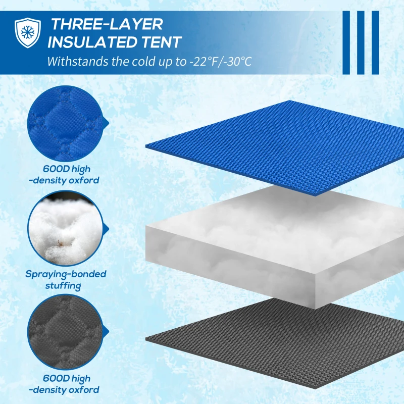 Outsunny 4 Person Insulated Ice Fishing Shelter, Pop-Up Portable Ice Fishing Tent with Carry Bag and Two Doors for -22℉, Blue