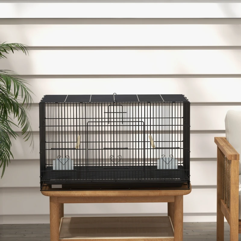 PawHut Birdcage for Canaries, Lovebirds Finches, Budgie Cage with Removable Tray, Bottom Mesh Panel, Wooden Perches, Swing, Ramp, Food Containers, 30" L x 18" W x 18" H