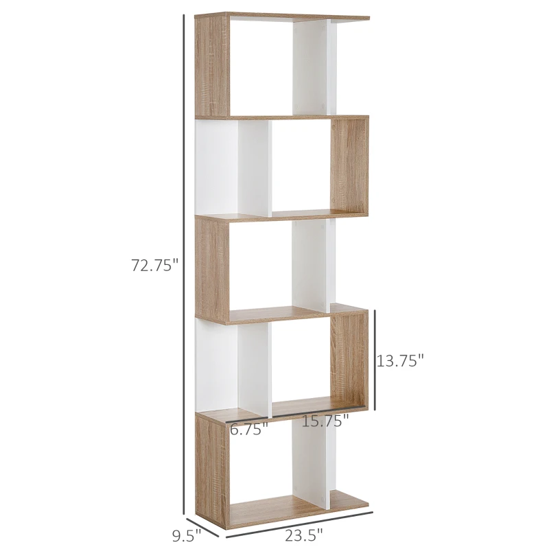HOMCOM 5-Tier Geometric Bookcase Display Shelf Storage Shelf Modern Room Divider Living Room Home Office Furniture, White