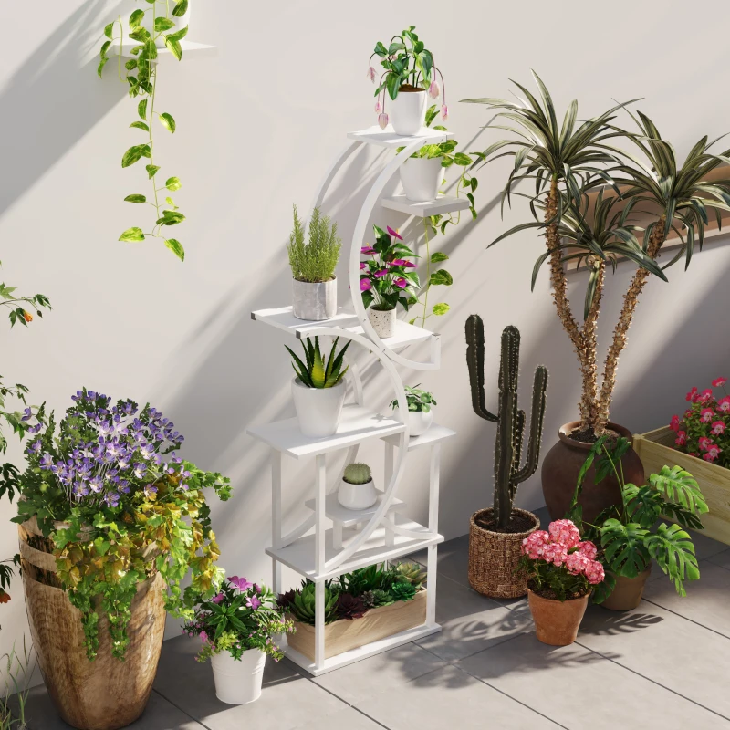 Outsunny Plant Stand Indoor, 8 Tier 62" S-Shaped Plant Shelf, Corner Plant Rack for Multiple Plants, White